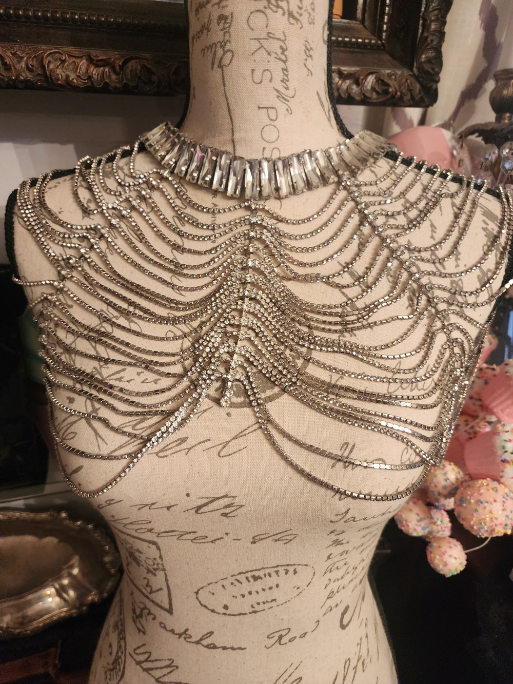 Shpulder Body Crystal Silver Statement Body Necklace - Women Jewelry